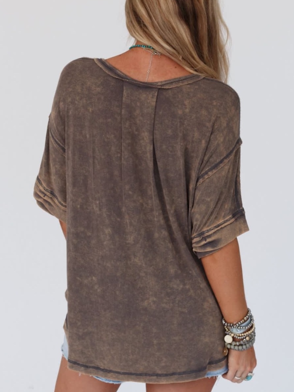 Relaxed Washed Black Short Sleeve Tunic Top